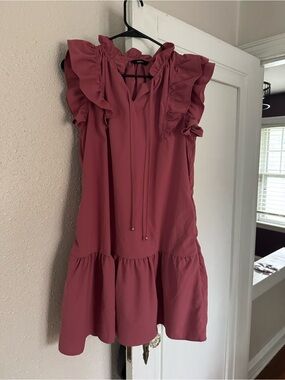 Amazon Ruffle Sleeve Tiered Mini Dress in Rose
